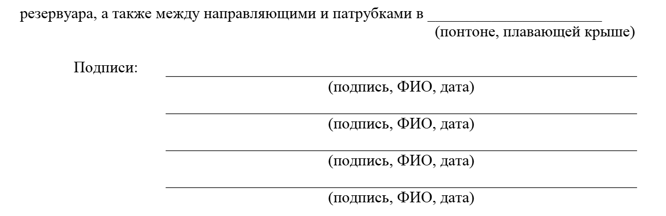 Продолжение акта гидравлического испытания резервуара